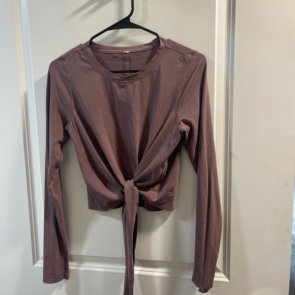 lululemon athletica Tops - Lululemon Long-Sleeve Tie-Front Crop Top in Dusty Mauve 2/4